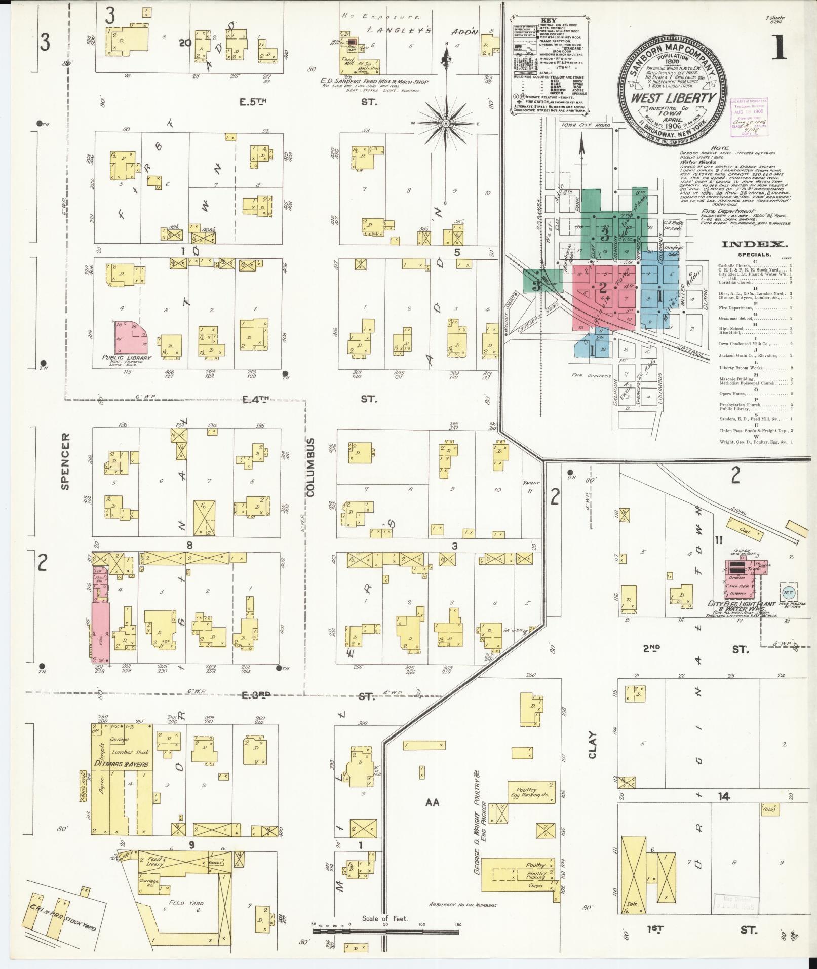 Sanborn Fire Insurance Map from West Liberty, Muscatine County, Iowa (1906), Sheet #0001 - Historic Sanborn Fire Insurance Map Print