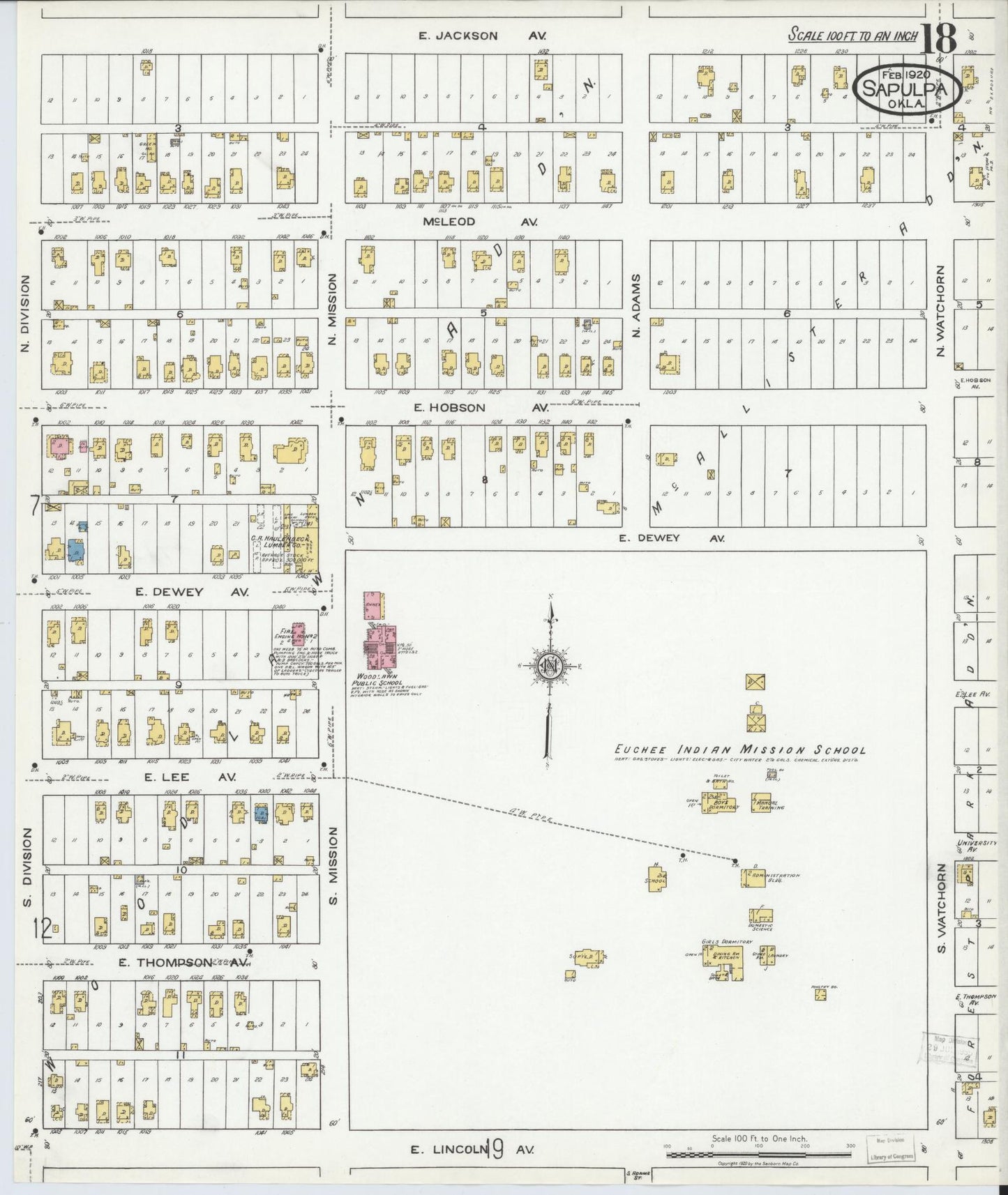 Sanborn Fire Insurance Map from Sapulpa, Creek County, Oklahoma (1920), Sheet #0018 - Complete Map Set gallery image, historic Sanborn map, vintage wall art, Oklahoma Oklahoma