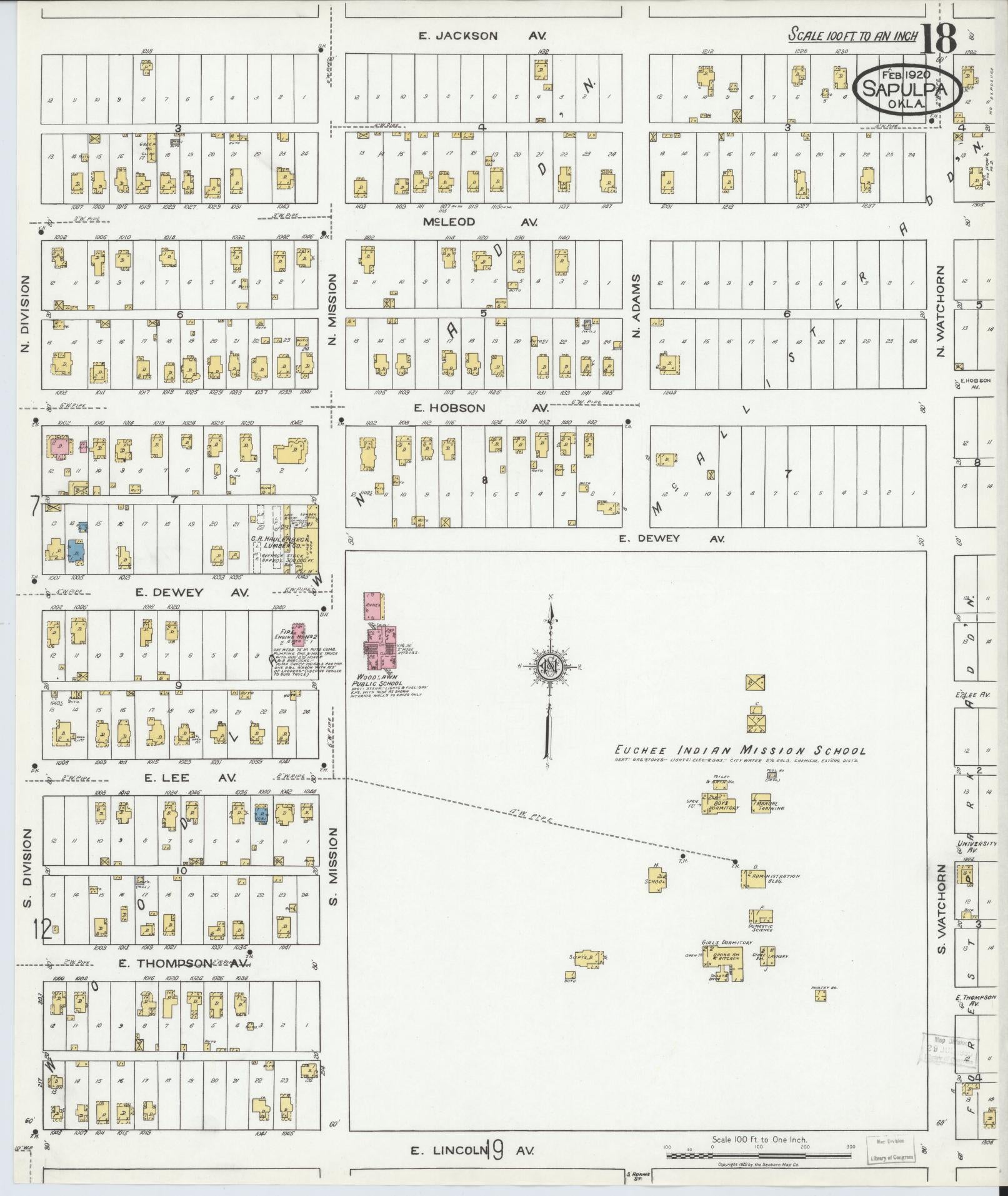 Sanborn Fire Insurance Map from Sapulpa, Creek County, Oklahoma (1920), Sheet #0018 - Complete Map Set gallery image, historic Sanborn map, vintage wall art, Oklahoma Oklahoma