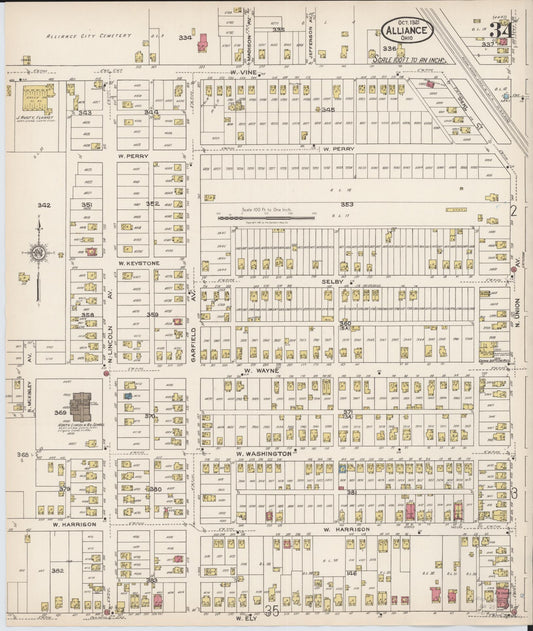 Sanborn Fire Insurance Map from Alliance, Stark County, Ohio (1921), Sheet #0034 - Historic Sanborn Fire Insurance Map Print, vintage old map wall art, antique decor, genealogy gift, Ohio Ohio map