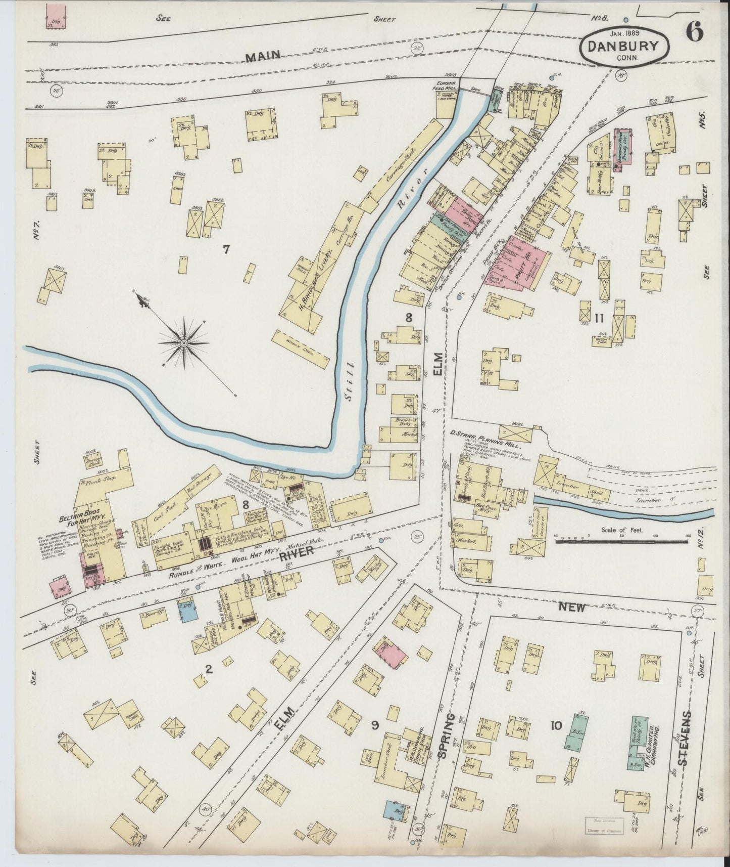Sanborn Fire Insurance Map from Danbury, Fairfield County, Connecticut (1889), Sheet #0006 - Complete Map Set gallery image, historic Sanborn map, vintage wall art, Connecticut Connecticut
