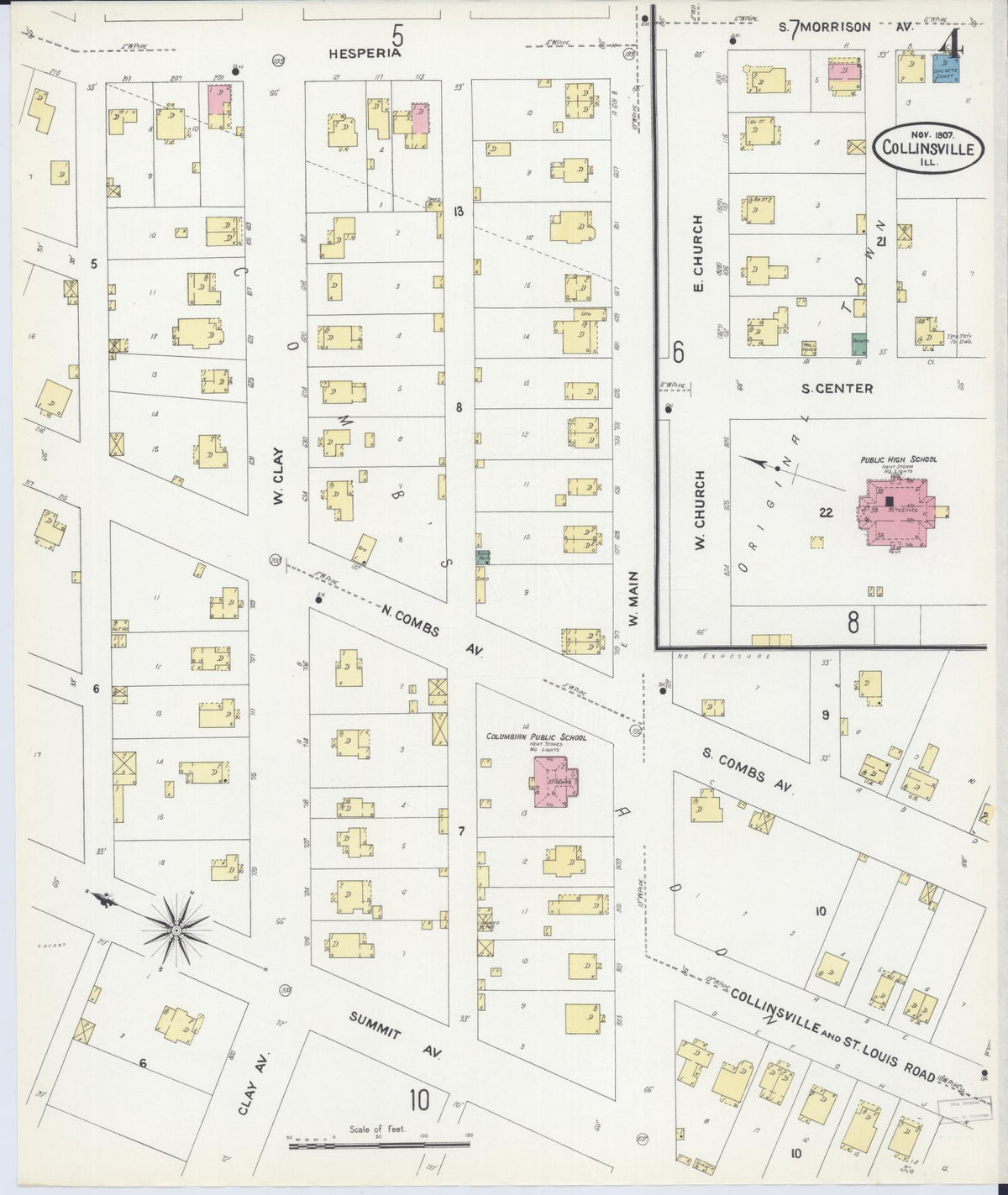 Sanborn Fire Insurance Map from Collinsville, Madison County, Illinois (1907), Sheet #0004 - Complete Map Set gallery image, historic Sanborn map, vintage wall art, Illinois Illinois