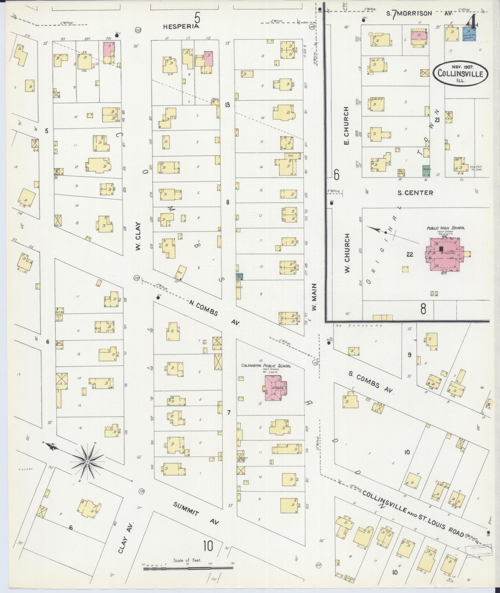 Sanborn Fire Insurance Map from Collinsville, Madison County, Illinois (1907), Sheet #0004 - Complete Map Set gallery image, historic Sanborn map, vintage wall art, Illinois Illinois