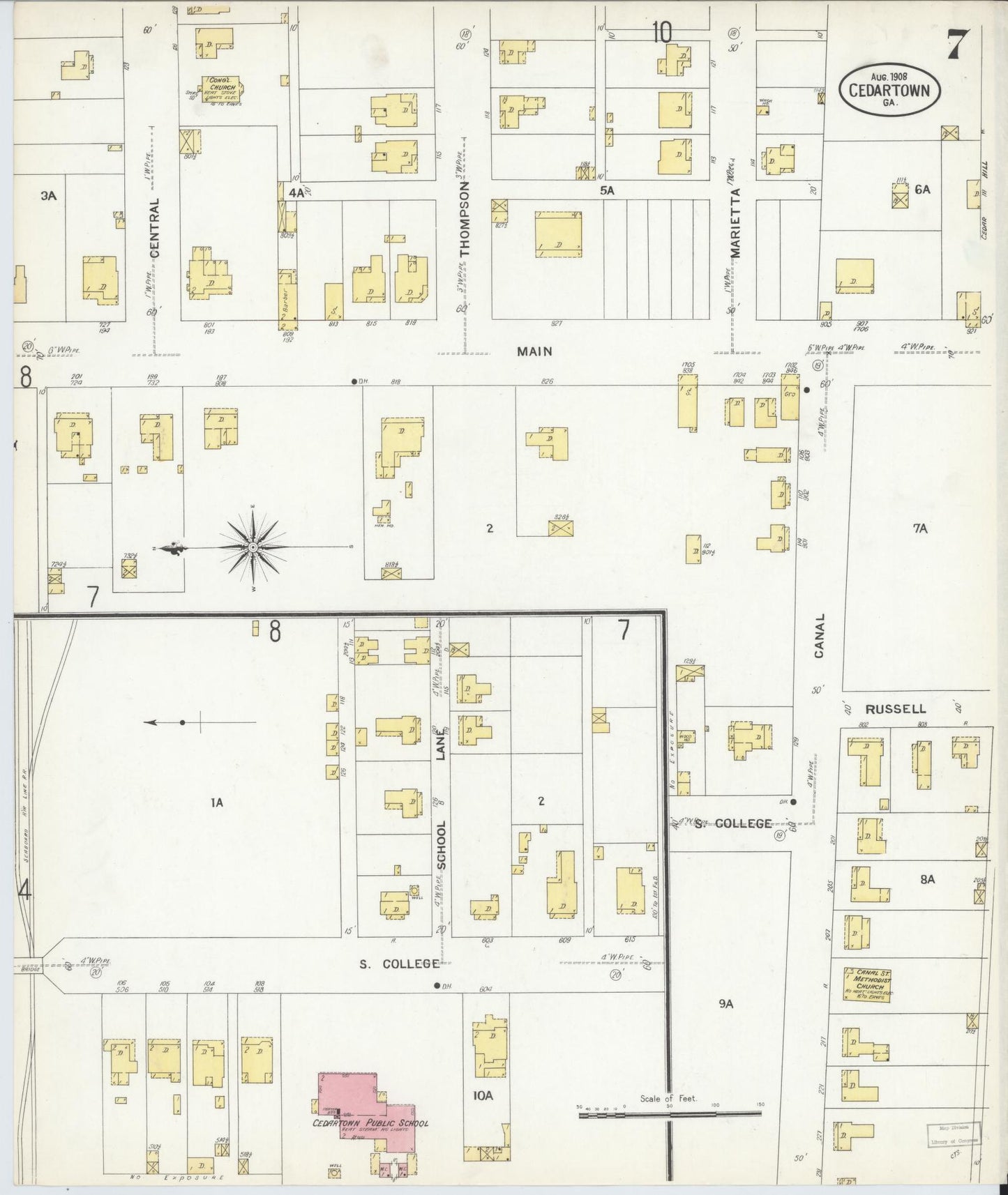 Sanborn Fire Insurance Map from Cedartown, Polk County, Georgia (1908), Sheet #0007 - Complete Map Set gallery image, historic Sanborn map, vintage wall art, Georgia Georgia