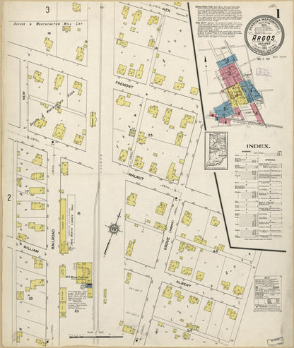 Sanborn Fire Insurance Map from Argos, Marshall County, Indiana (1913), Sheet #0001 - Historic Sanborn Fire Insurance Map Print, vintage old map wall art, antique decor, genealogy gift, Indiana Indiana map