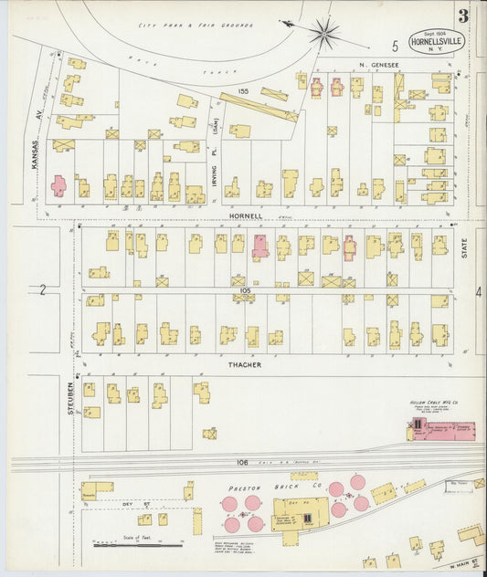 Sanborn Fire Insurance Map from Hornell, Steuben County, New York (1904), Sheet #0003 - Historic Sanborn Fire Insurance Map Print, vintage old map wall art, antique decor, genealogy gift, New York New York map