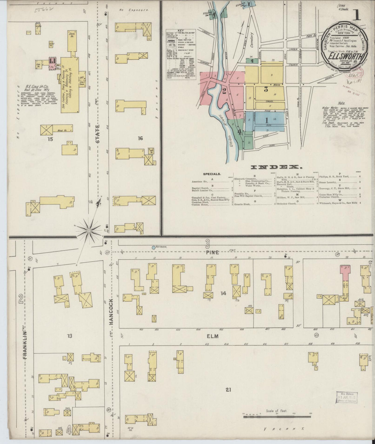 Sanborn Fire Insurance Map from Ellsworth, Hancock County, Maine (1895), Sheet #0001 - Complete Map Set gallery image, historic Sanborn map, vintage wall art, Maine Maine