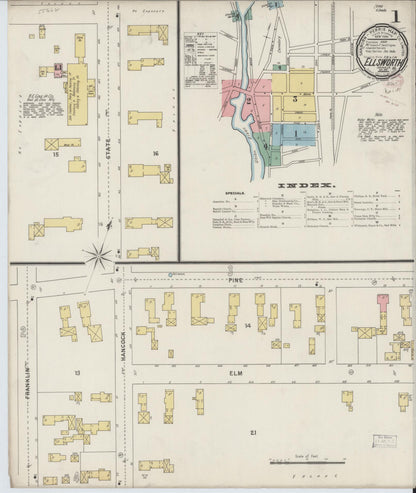 Sanborn Fire Insurance Map from Ellsworth, Hancock County, Maine (1895), Sheet #0001 - Complete Map Set gallery image, historic Sanborn map, vintage wall art, Maine Maine