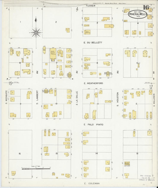 Sanborn Fire Insurance Map from Mineral Wells, Palo Pinto County, Texas (1907), Sheet #0016 - Historic Sanborn Fire Insurance Map Print, vintage old map wall art, antique decor, genealogy gift, Texas Texas map