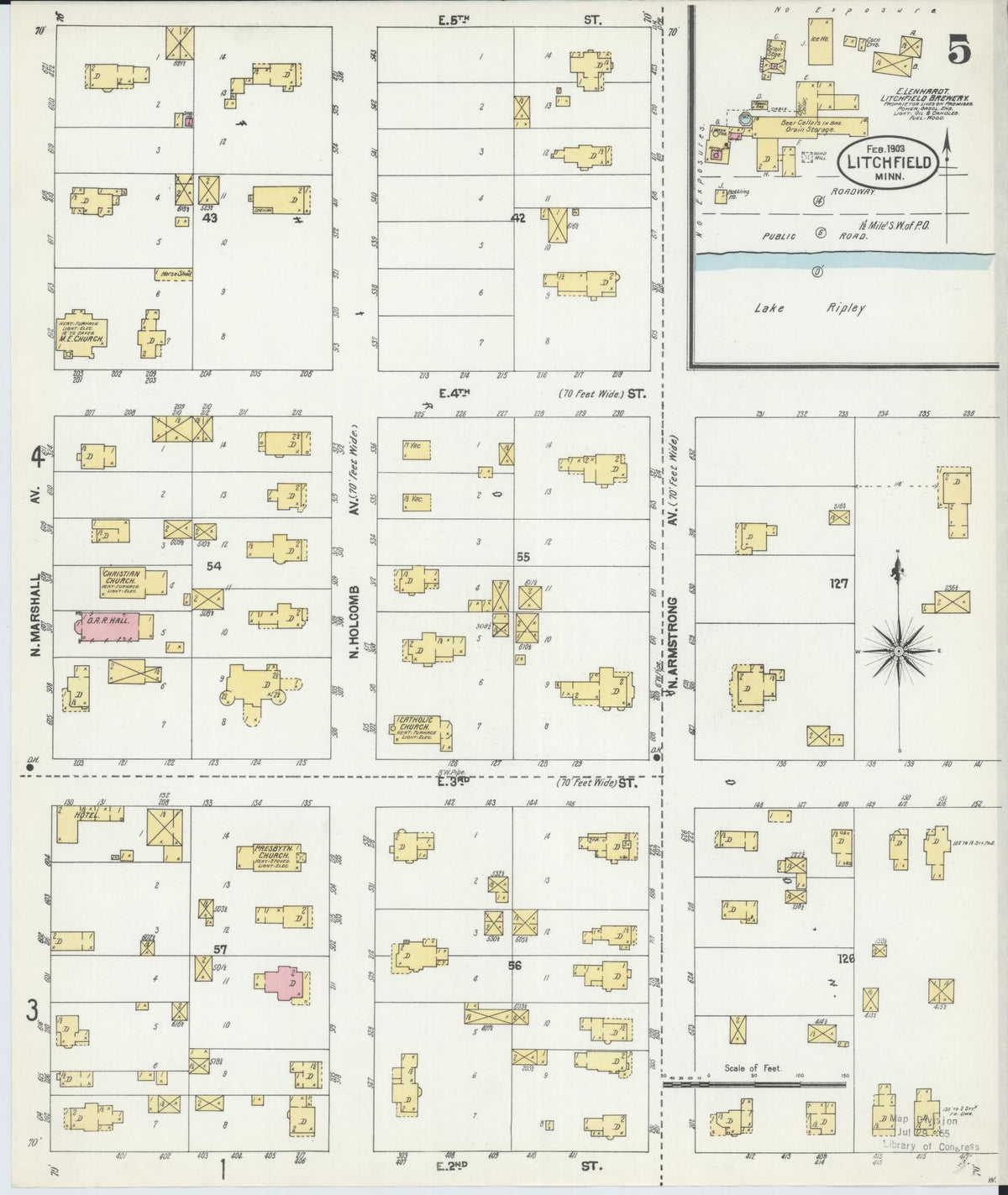 Sanborn Fire Insurance Map from Litchfield, Meeker County, Minnesota (1903), Sheet #0005 - Complete Map Set gallery image, historic Sanborn map, vintage wall art, Minnesota Minnesota
