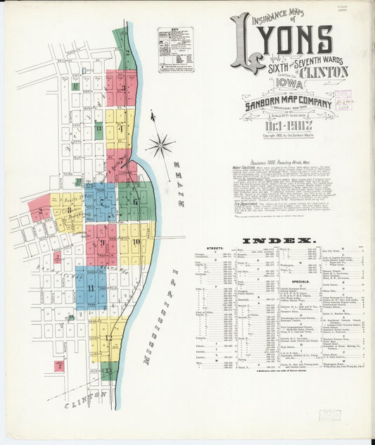 Sanborn Fire Insurance Map from Lyons, Clinton County, Iowa (1902), Sheet #0001 - Historic Sanborn Fire Insurance Map Print, vintage old map wall art