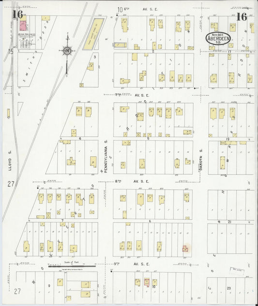 Sanborn Fire Insurance Map from Aberdeen, Brown County, South Dakota (1923), Sheet #0016 - Historic Sanborn Fire Insurance Map Print, vintage old map wall art, antique decor, genealogy gift, South Dakota South Dakota map
