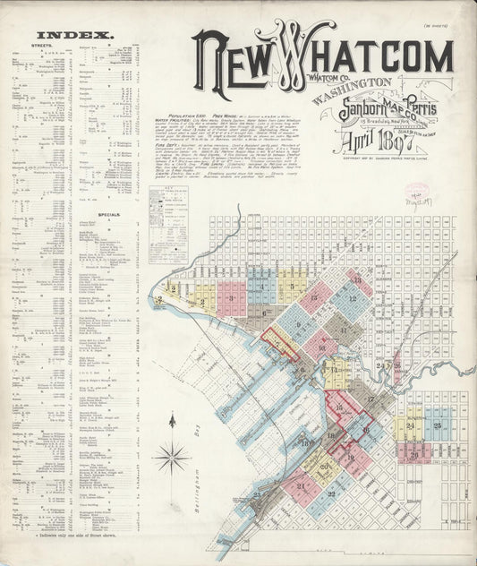 Sanborn Fire Insurance Map from New Whatcom, Whatcom County, Washington (1897), Sheet #0001 - Complete Map Set gallery image, historic Sanborn map, vintage wall art, Washington Washington