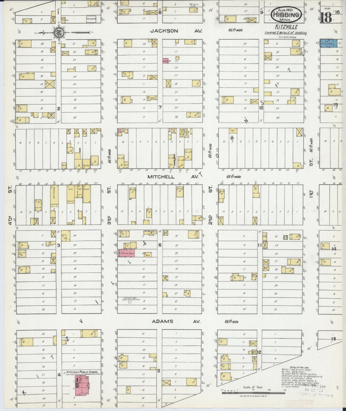Sanborn Fire Insurance Map from Hibbing, Saint Louis County, Minnesota (1921), Sheet #0018 - Historic Sanborn Fire Insurance Map Print, vintage old map wall art, antique decor, genealogy gift, Minnesota Minnesota map