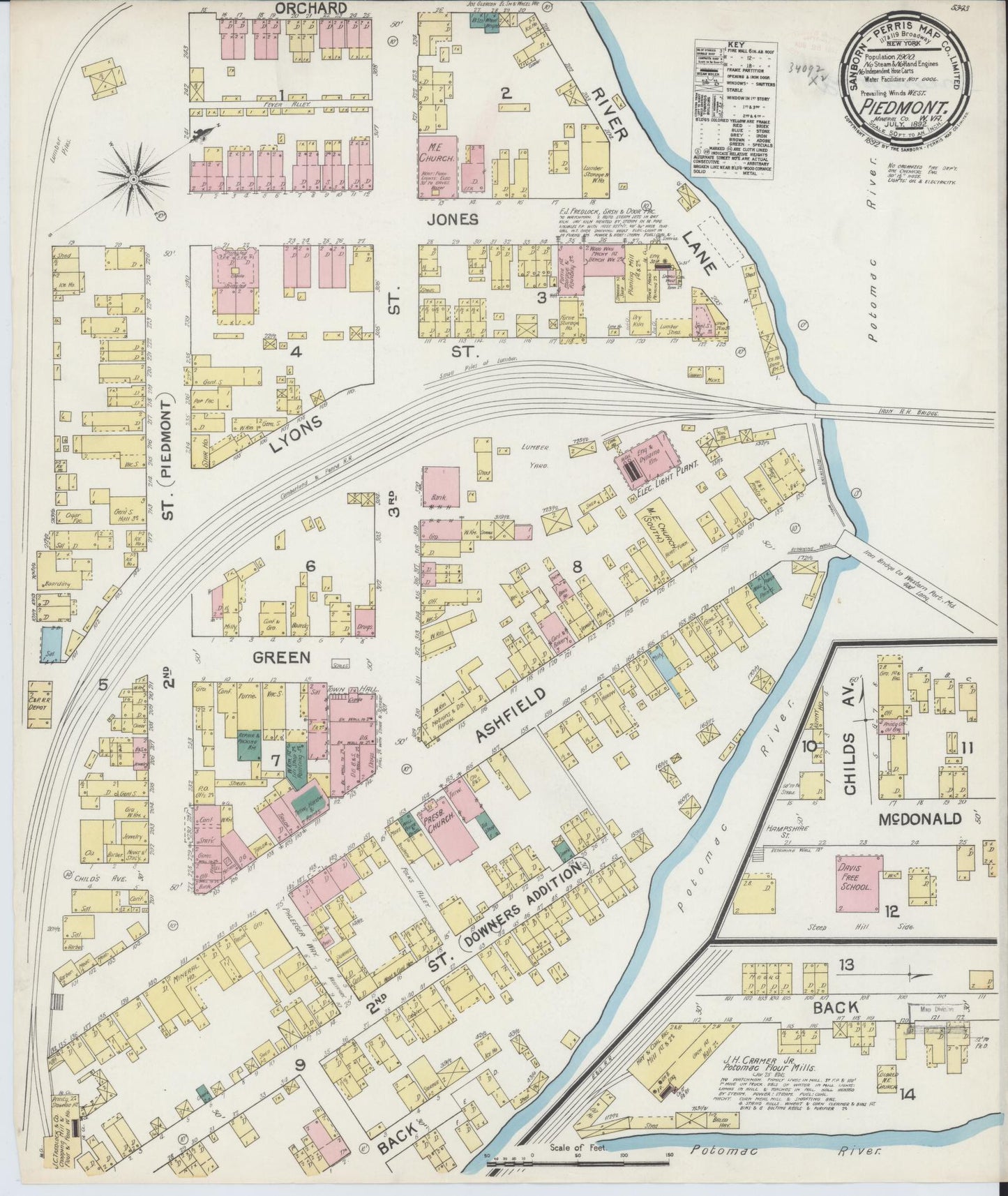 Sanborn Fire Insurance Map from Piedmont, Mineral County, West Virginia. (1892) – Historic Sanborn Fire Insurance Map Print