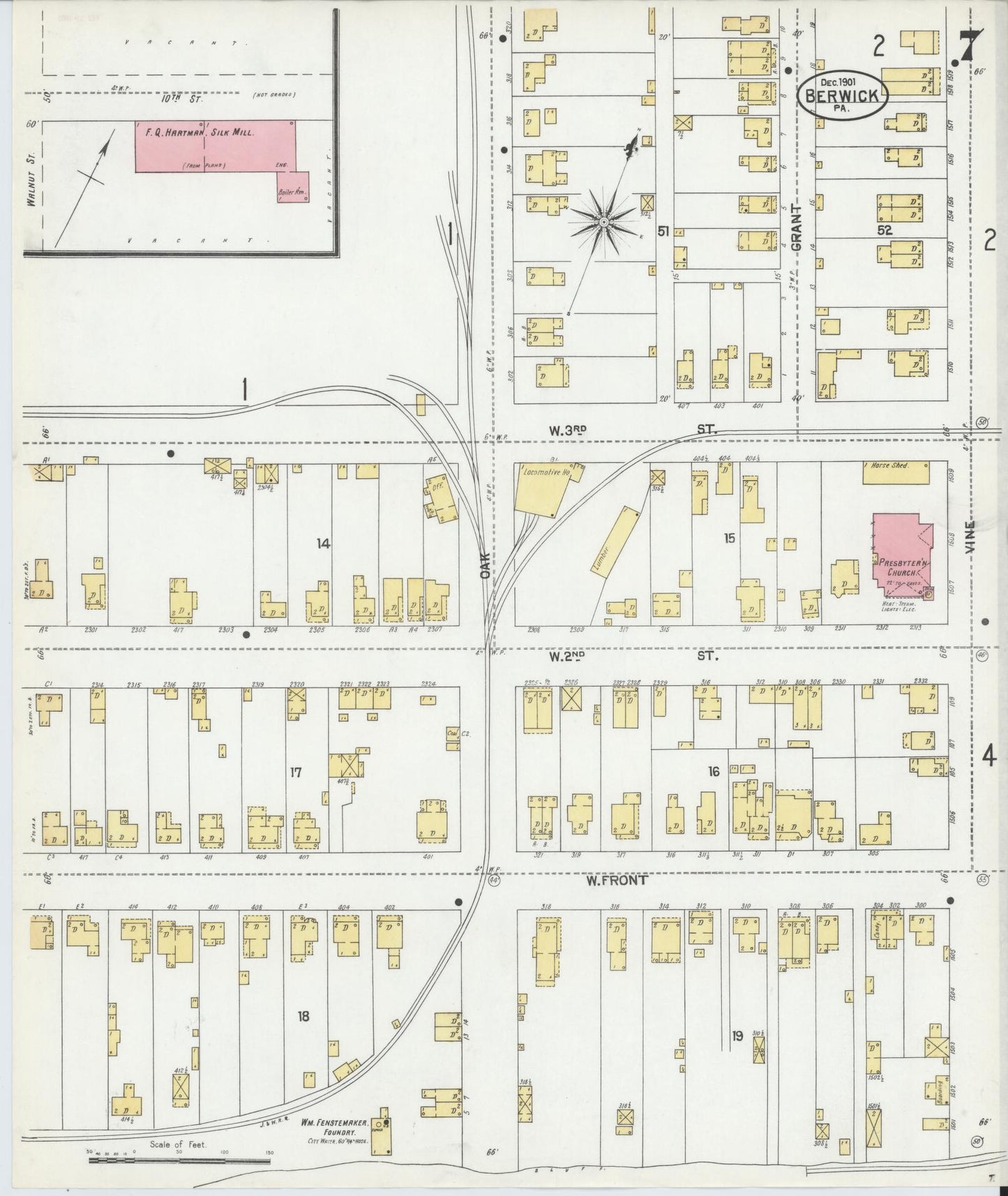 Sanborn Fire Insurance Map from Berwick, Columbia County, Pennsylvania (1901), Sheet #0007 - Historic Sanborn Fire Insurance Map Print, vintage old map wall art, antique decor, genealogy gift, Pennsylvania Pennsylvania map