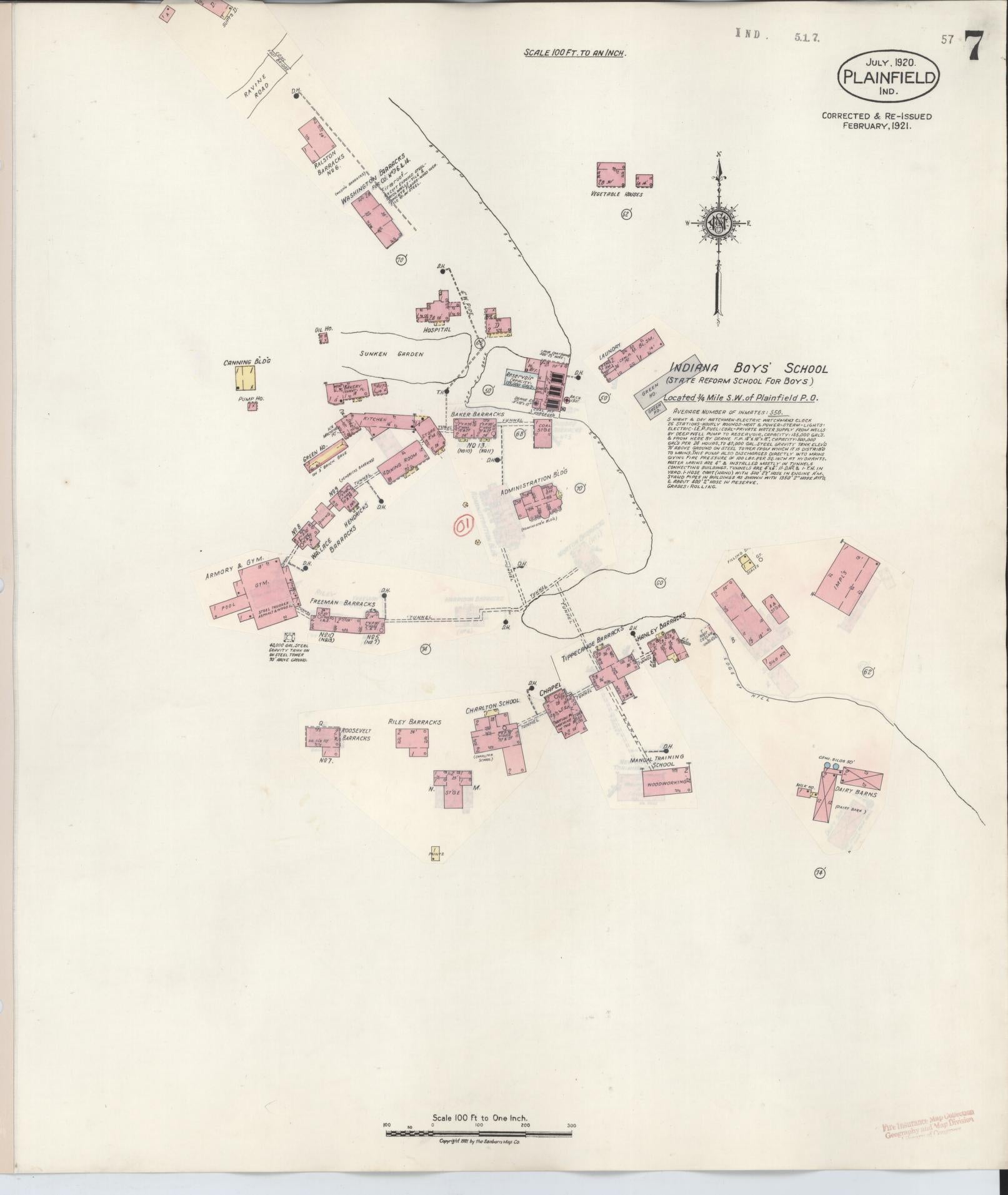 Sanborn Fire Insurance Map from Plainfield, Hendricks County, Indiana (1920), Sheet #0007 - Complete Map Set gallery image, historic Sanborn map, vintage wall art, Indiana Indiana
