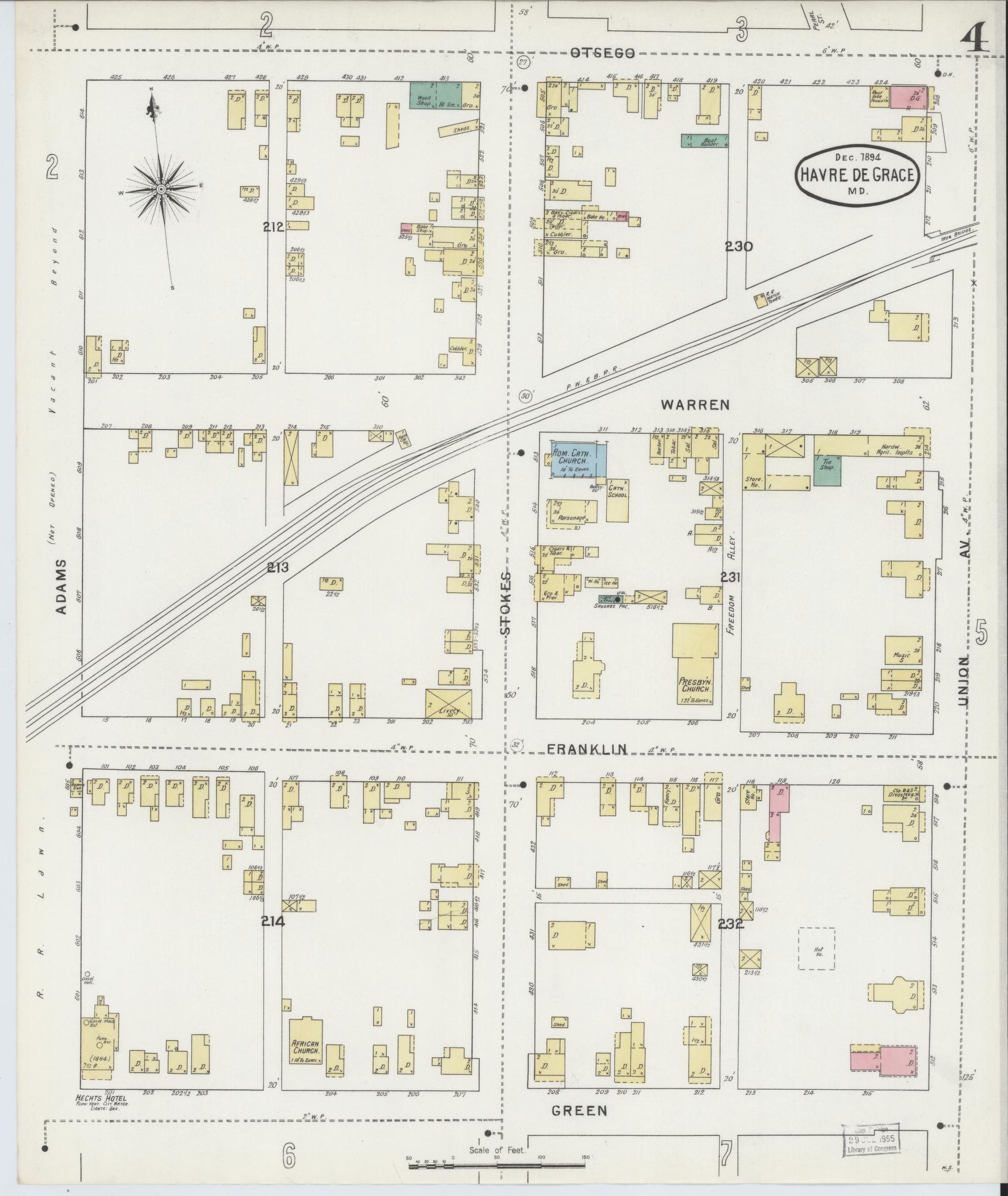 Sanborn Fire Insurance Map from Havre De Grace, Harford County, Maryland (1894), Sheet #0004 - Historic Sanborn Fire Insurance Map Print, vintage old map wall art