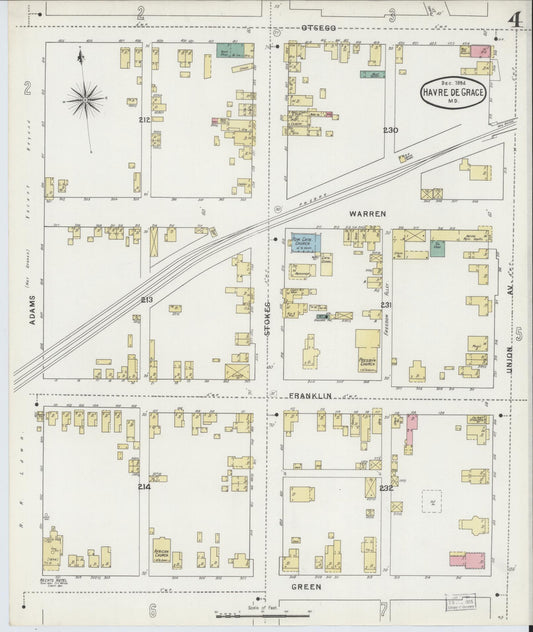 Sanborn Fire Insurance Map from Havre De Grace, Harford County, Maryland (1894), Sheet #0004 - Historic Sanborn Fire Insurance Map Print, vintage old map wall art