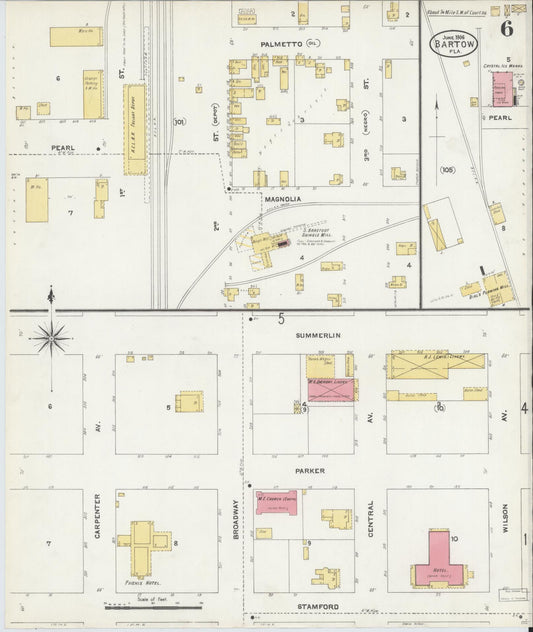 Sanborn Fire Insurance Map from Bartow, Polk County, Florida (1906), Sheet #0006 - Historic Sanborn Fire Insurance Map Print, vintage old map wall art, antique decor, genealogy gift, Florida Florida map
