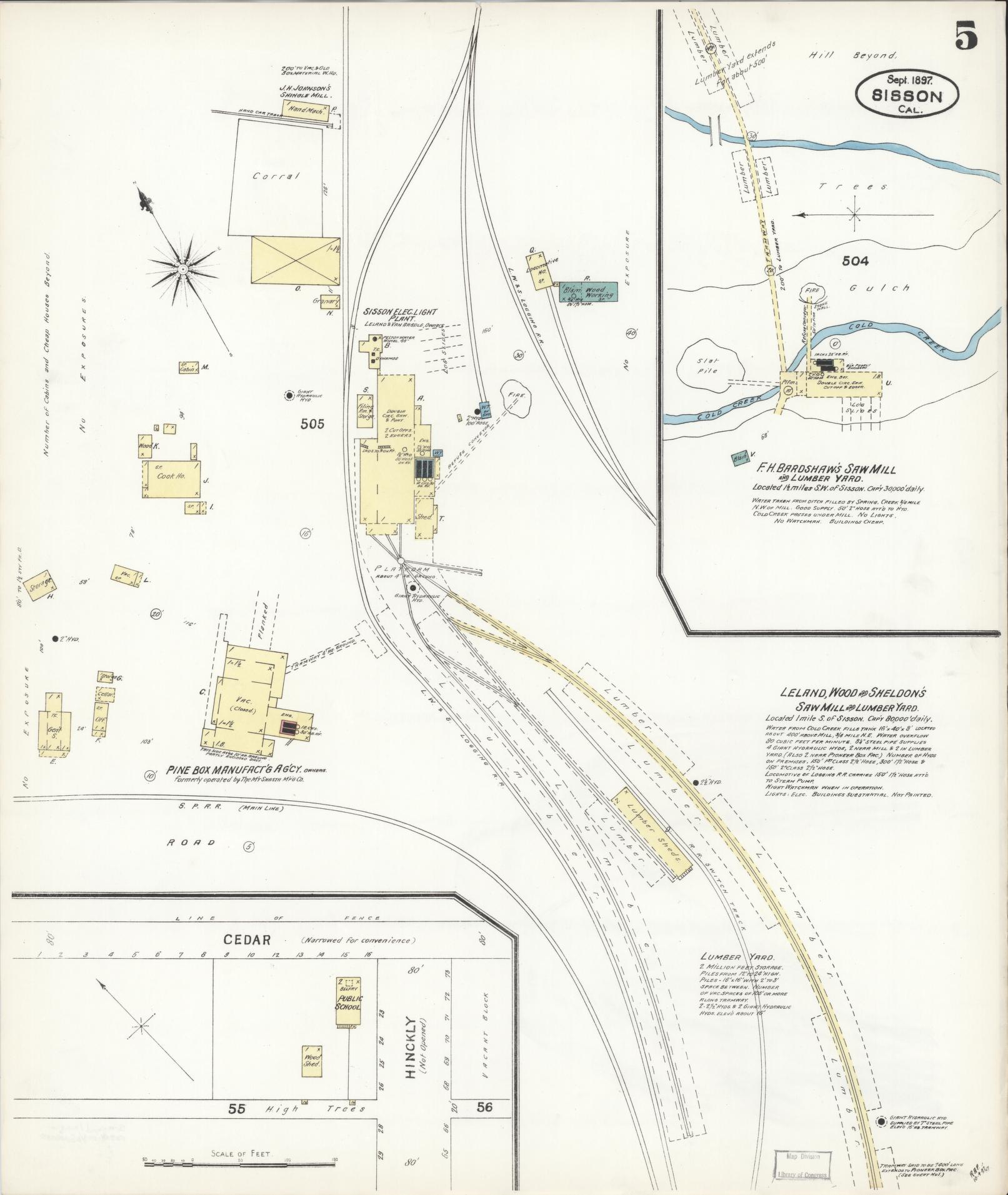 Sanborn Fire Insurance Map from Sisson, Siskiyou County, California (1897), Sheet #0005 - Complete Map Set gallery image, historic Sanborn map, vintage wall art, California California