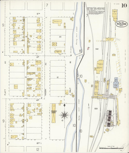 Sanborn Fire Insurance Map from Red Lodge, Carbon County, Montana (1907), Sheet #0010 - Historic Sanborn Fire Insurance Map Print, vintage old map wall art, antique decor, genealogy gift, Montana Montana map