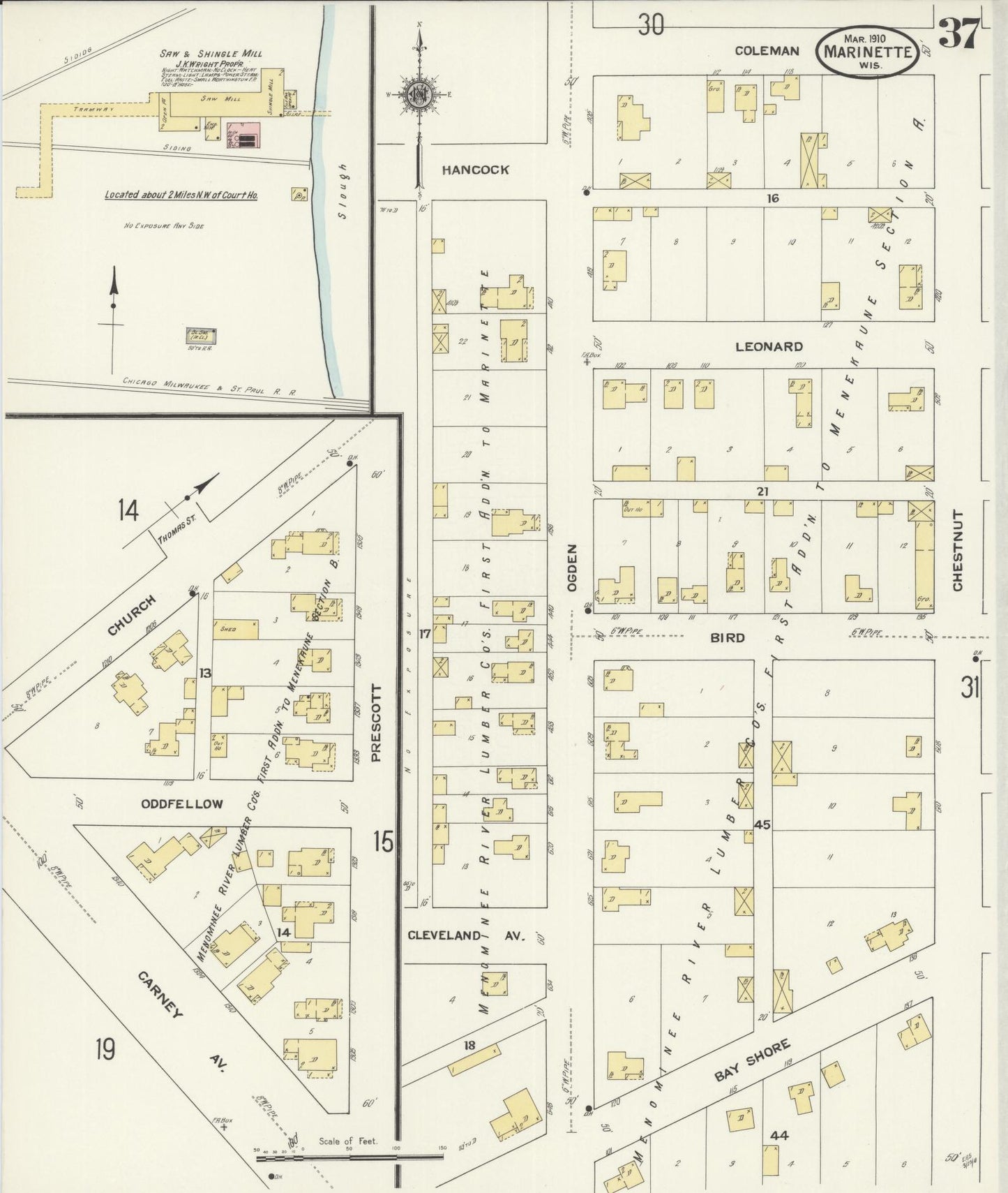 Sanborn Fire Insurance Map from Marinette, Marinette County, Wisconsin (1910), Sheet #0037 - Historic Sanborn Fire Insurance Map Print, vintage old map wall art, antique decor, genealogy gift, Wisconsin Wisconsin map