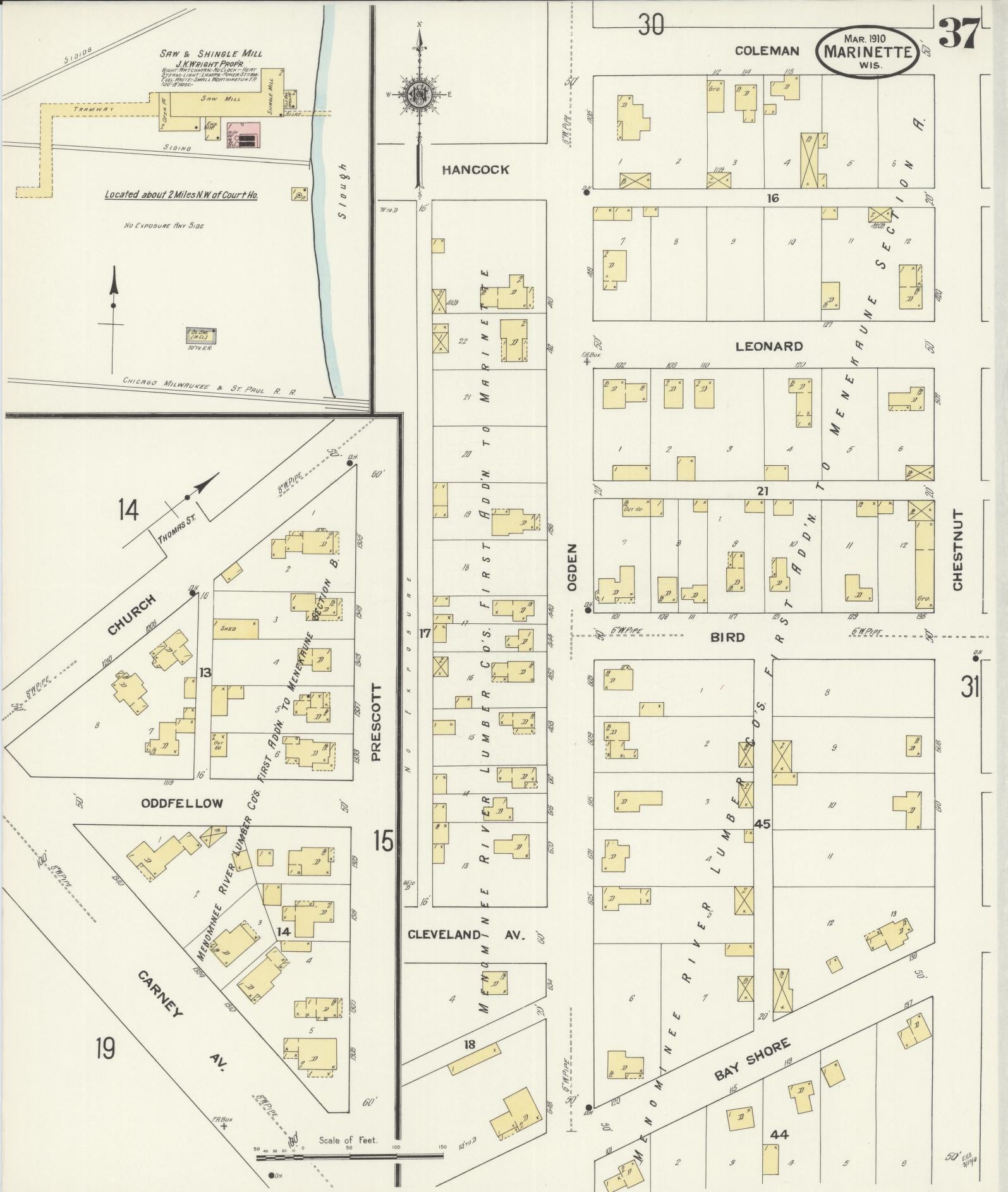 Sanborn Fire Insurance Map from Marinette, Marinette County, Wisconsin (1910), Sheet #0037 - Historic Sanborn Fire Insurance Map Print, vintage old map wall art, antique decor, genealogy gift, Wisconsin Wisconsin map