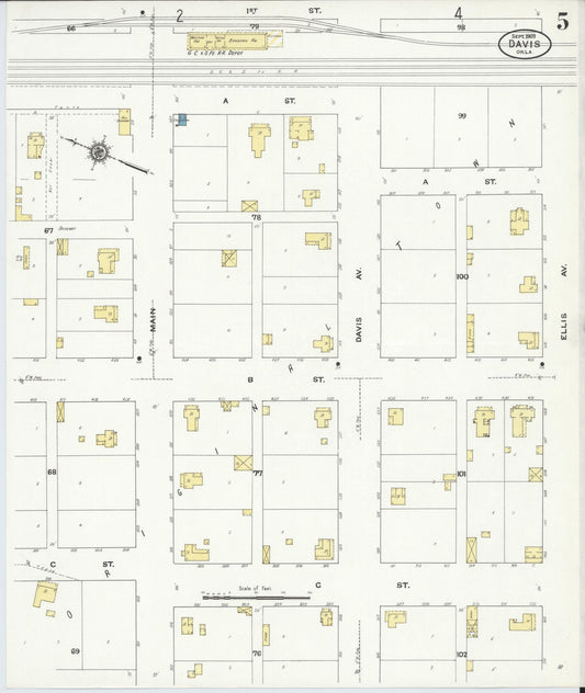 Sanborn Fire Insurance Map from Davis, Murray County, Oklahoma (1909), Sheet #0005 - Historic Sanborn Fire Insurance Map Print, vintage old map wall art, antique decor, genealogy gift, Oklahoma Oklahoma map