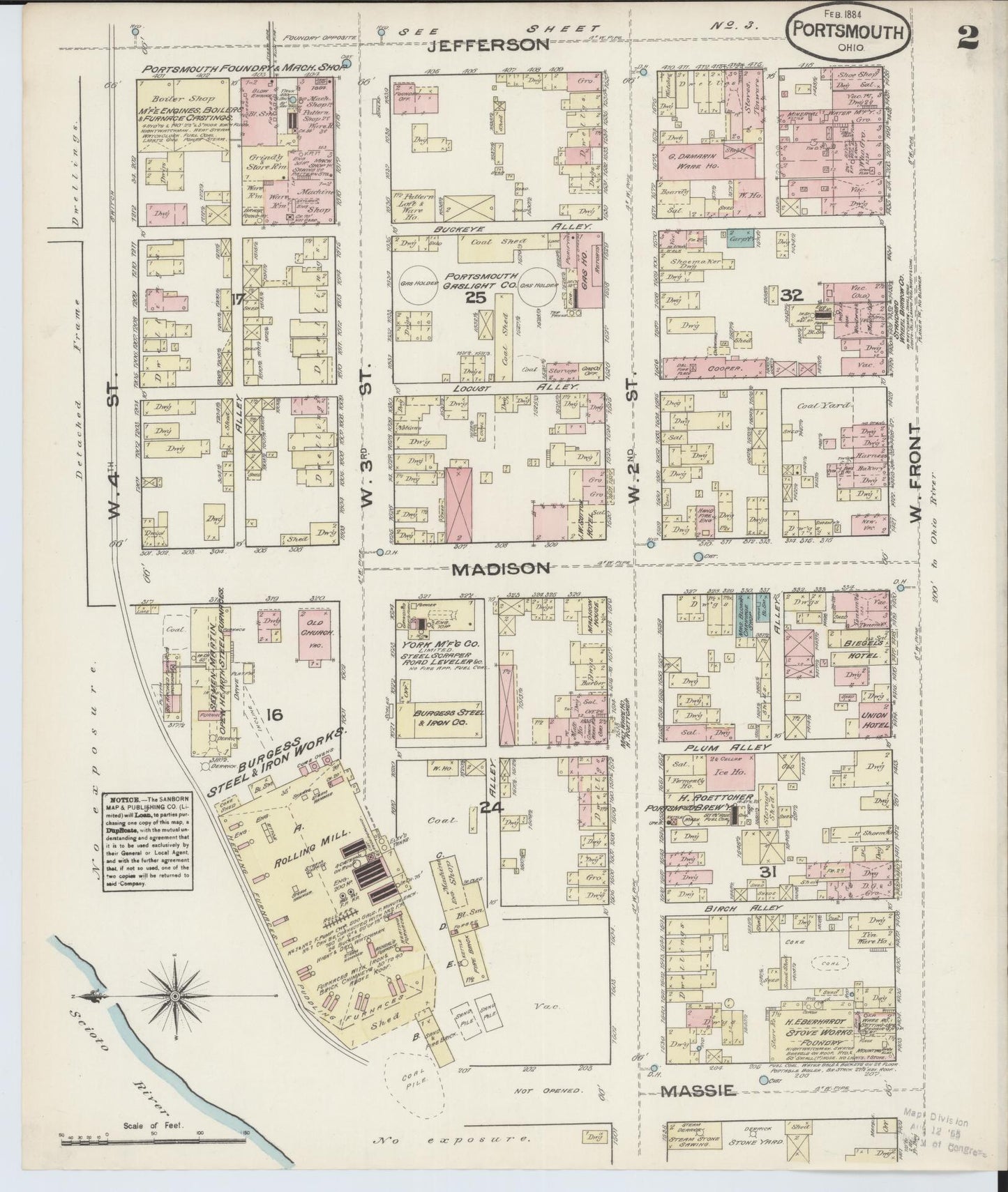Sanborn Fire Insurance Map from Portsmouth, Scioto County, Ohio (1884), Sheet #0002 - Complete Map Set gallery image, historic Sanborn map, vintage wall art, Ohio Ohio