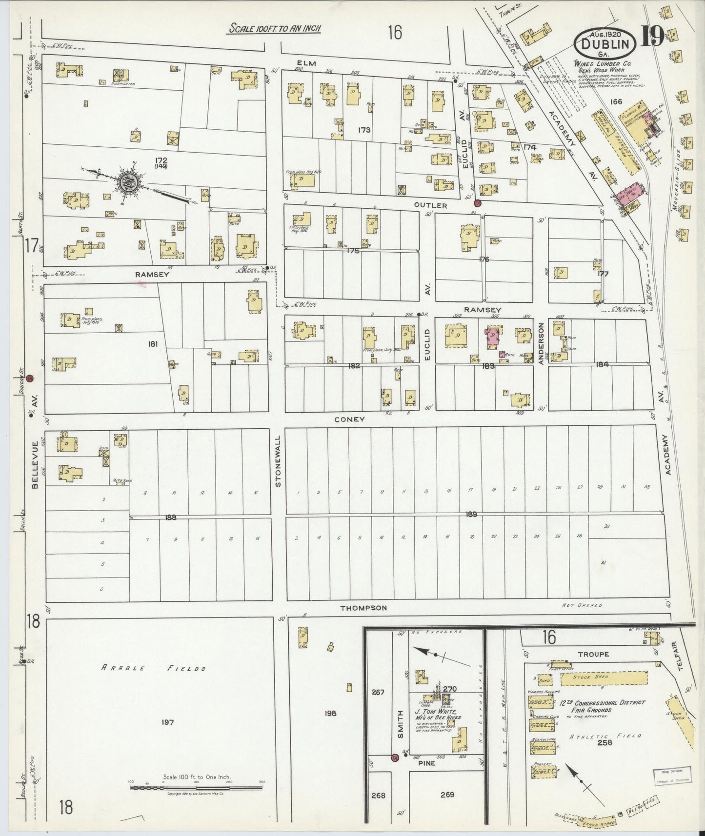 Sanborn Fire Insurance Map from Dublin, Laurens County, Georgia (1920), Sheet #0019 - Complete Map Set gallery image, historic Sanborn map, vintage wall art, Georgia Georgia