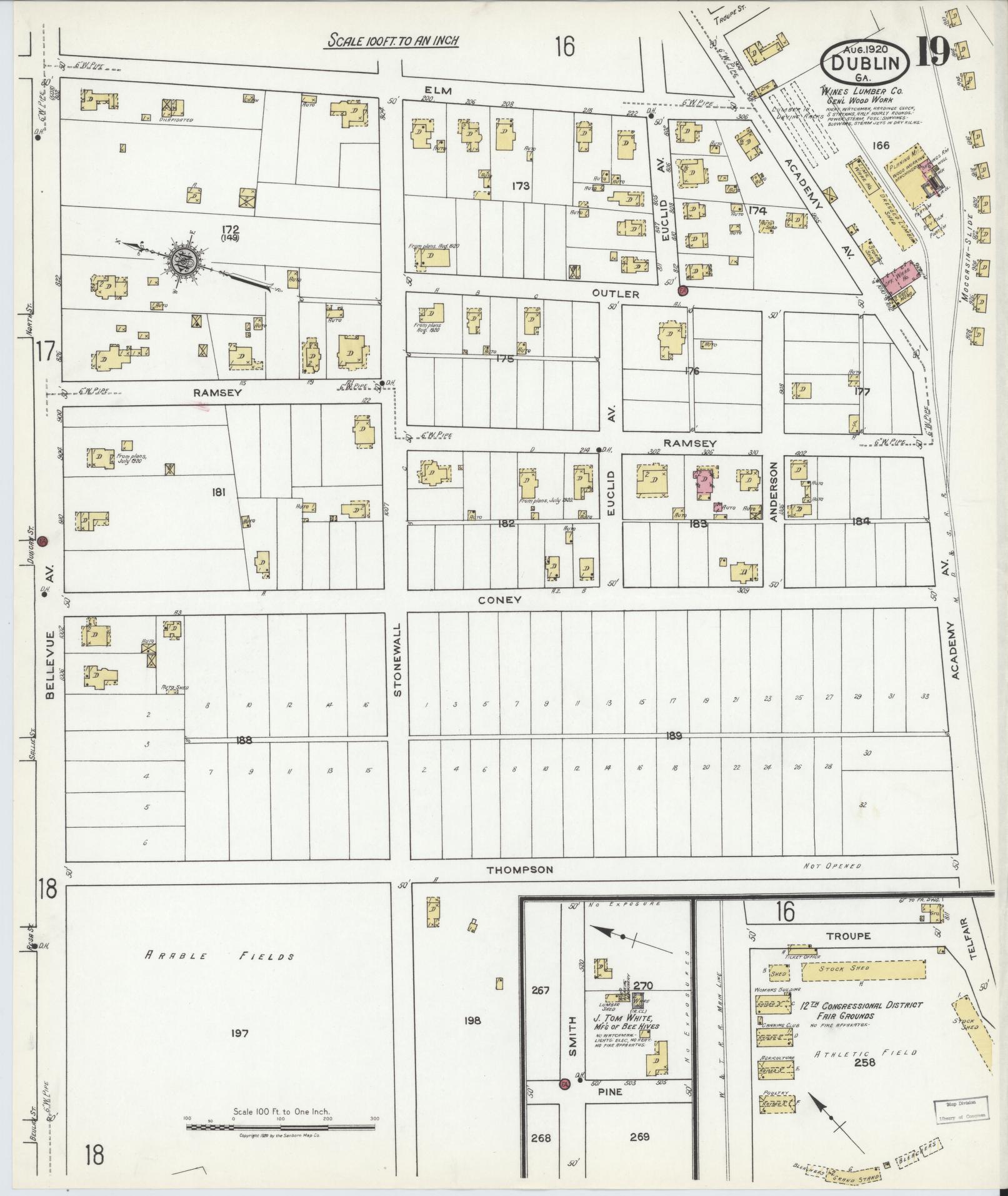 Sanborn Fire Insurance Map from Dublin, Laurens County, Georgia (1920), Sheet #0019 - Complete Map Set gallery image, historic Sanborn map, vintage wall art, Georgia Georgia