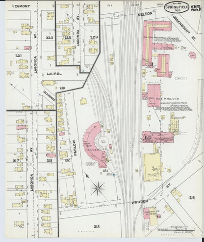 Sanborn Fire Insurance Map from Springfield, Clark County, Ohio (1891), Sheet #0025 - Historic Sanborn Fire Insurance Map Print, vintage old map wall art, antique decor, genealogy gift, Ohio Ohio map