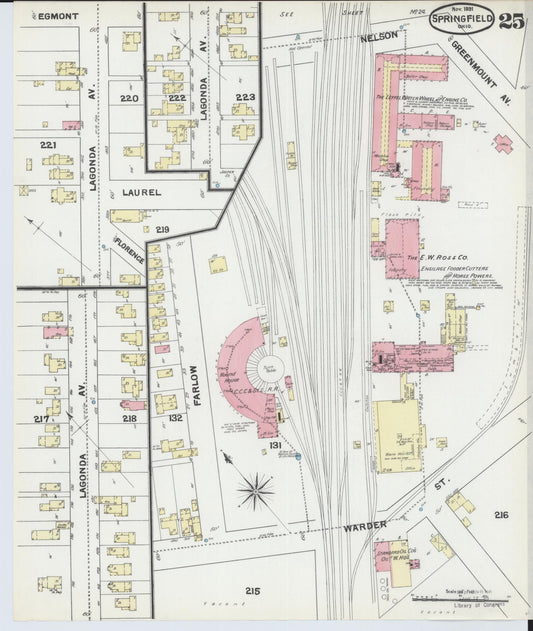 Sanborn Fire Insurance Map from Springfield, Clark County, Ohio (1891), Sheet #0025 - Historic Sanborn Fire Insurance Map Print, vintage old map wall art, antique decor, genealogy gift, Ohio Ohio map
