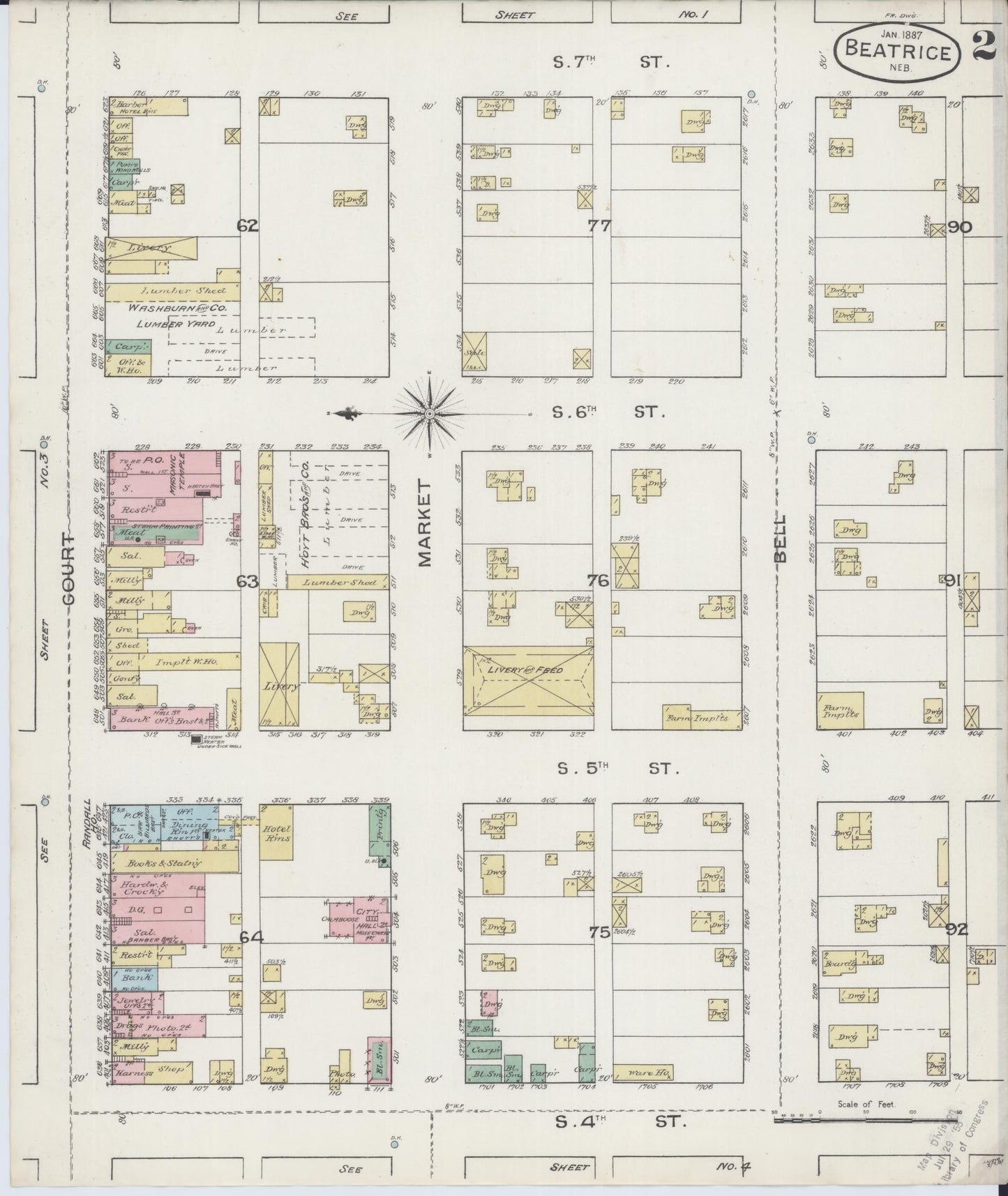Sanborn Fire Insurance Map from Beatrice, Gage County, Nebraska (1887), Sheet #0002 - Complete Map Set gallery image, historic Sanborn map, vintage wall art, Nebraska Nebraska
