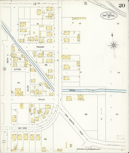 Sanborn Fire Insurance Map from San Rafael, Marin County, California (1907), Sheet #0020 - Complete Map Set gallery image, historic Sanborn map, vintage wall art, California California