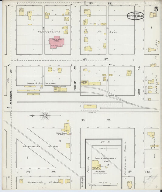 Sanborn Fire Insurance Map from Norfolk, Madison County, Nebraska (1892), Sheet #0005 - Historic Sanborn Fire Insurance Map Print, vintage old map wall art, antique decor, genealogy gift, Nebraska Nebraska map