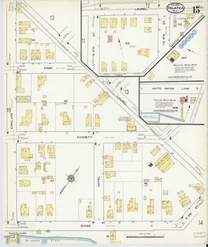 Sanborn Fire Insurance Map from Palatka, Putnam County, Florida (1915), Sheet #0015 - Complete Map Set gallery image, historic Sanborn map, vintage wall art, Florida Florida