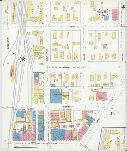 Sanborn Fire Insurance Map from Belvidere, Boone County, Illinois (1904), Sheet #0002 - Historic Sanborn Fire Insurance Map Print, vintage old map wall art, antique decor, genealogy gift, Illinois Illinois map