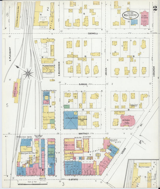 Sanborn Fire Insurance Map from Belvidere, Boone County, Illinois (1904), Sheet #0002 - Historic Sanborn Fire Insurance Map Print, vintage old map wall art, antique decor, genealogy gift, Illinois Illinois map