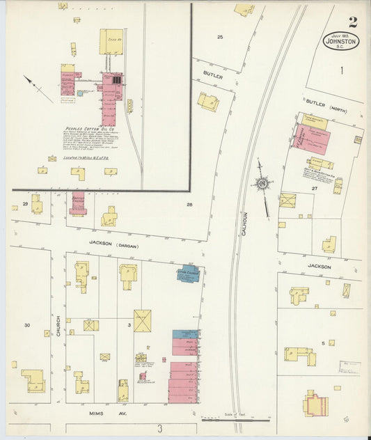 Sanborn Fire Insurance Map from Johnston, Edgefield County, South Carolina (1913), Sheet #0002 - Historic Sanborn Fire Insurance Map Print, vintage old map wall art, antique decor, genealogy gift, South Carolina South Carolina map