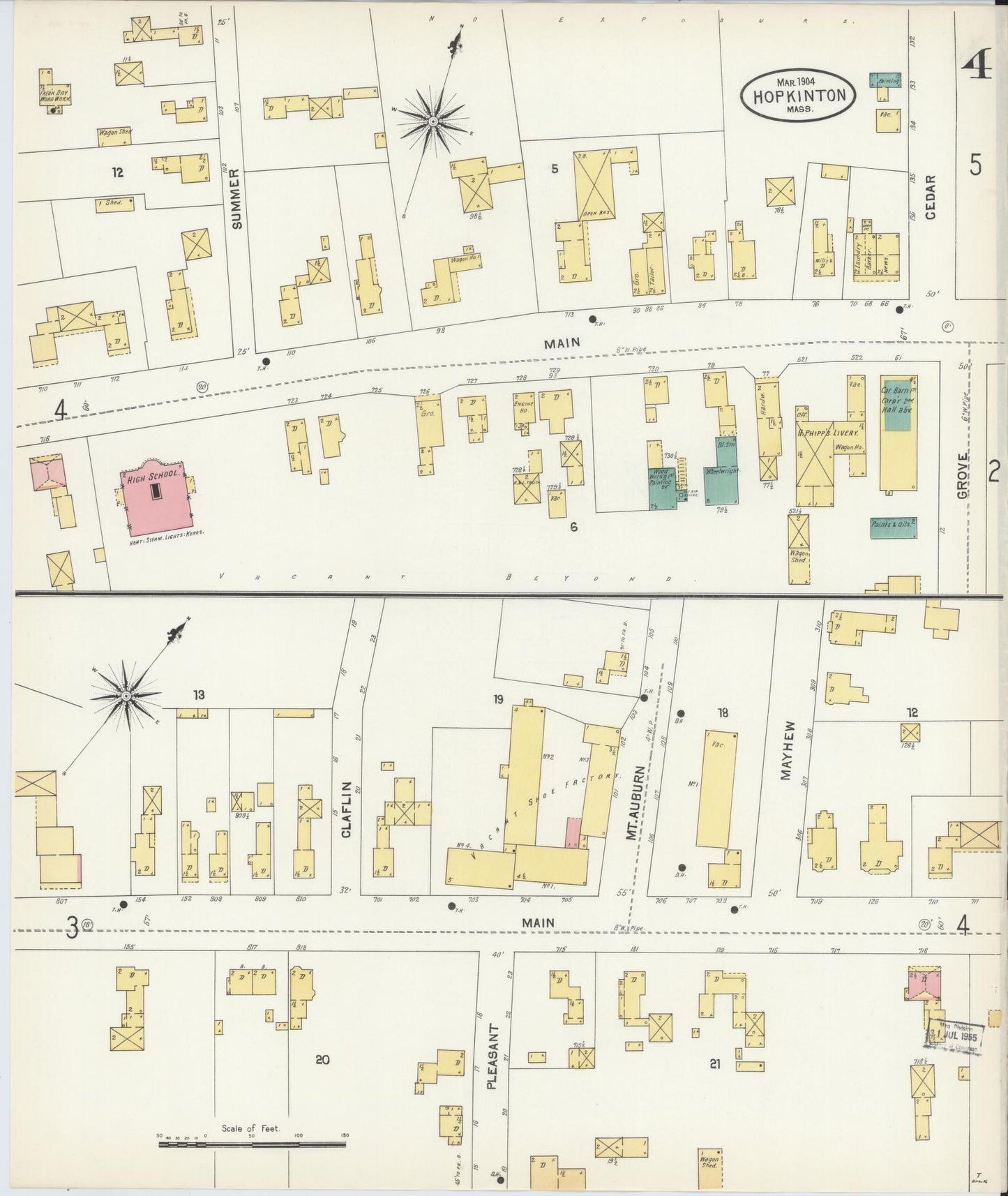 Sanborn Fire Insurance Map from Hopkinton, Middlesex County, Massachusetts (1904), Sheet #0004 - Complete Map Set gallery image, historic Sanborn map, vintage wall art, Massachusetts Massachusetts