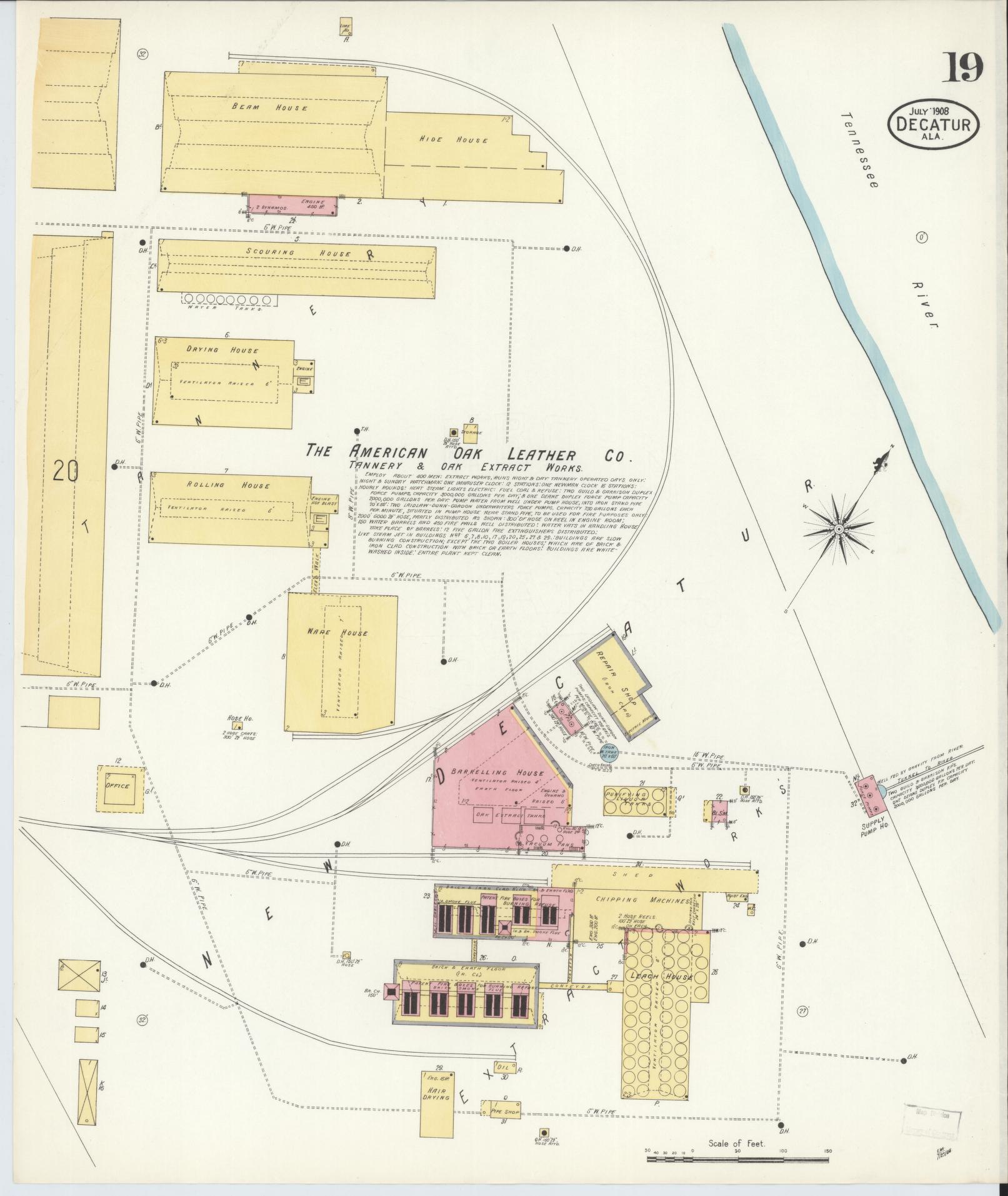 Sanborn Fire Insurance Map from Decatur, Morgan County, Alabama (1908), Sheet #0019 - Complete Map Set gallery image, historic Sanborn map, vintage wall art, Alabama Alabama