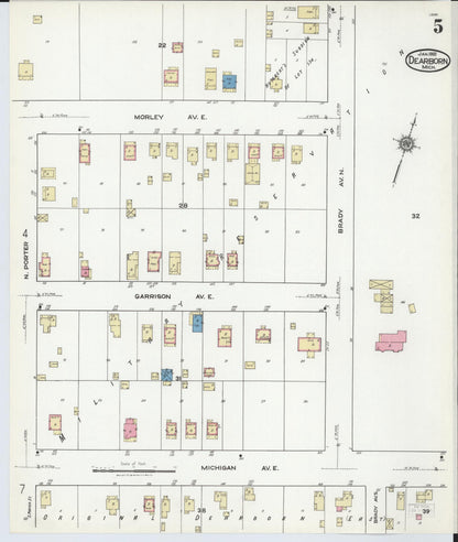 Sanborn Fire Insurance Map from Dearborn, Wayne County, Michigan (1921), Sheet #0005 - Historic Sanborn Fire Insurance Map Print, vintage old map wall art, antique decor, genealogy gift, Michigan Michigan map