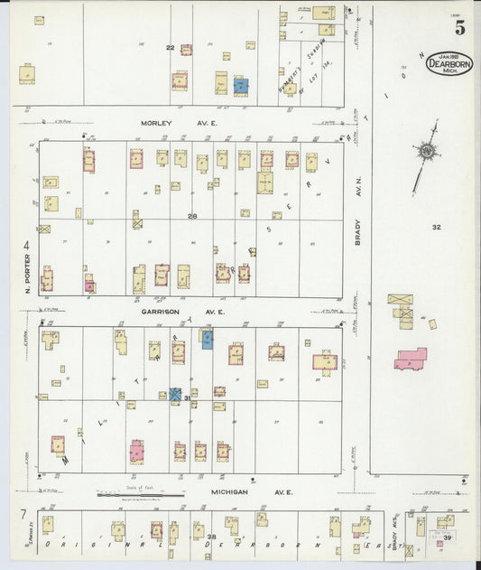 Sanborn Fire Insurance Map from Dearborn, Wayne County, Michigan (1921), Sheet #0005 - Historic Sanborn Fire Insurance Map Print, vintage old map wall art, antique decor, genealogy gift, Michigan Michigan map