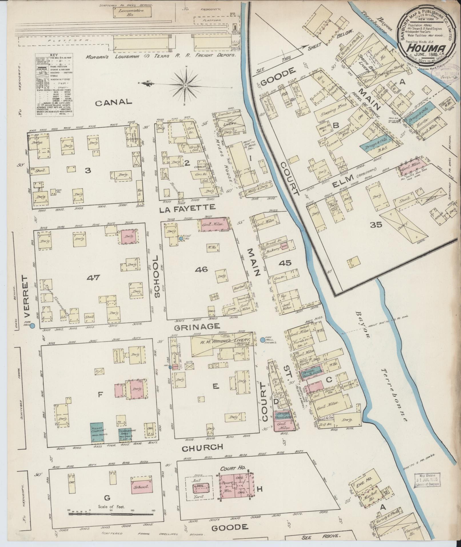 Sanborn Fire Insurance Map from Houma, Terrebonne Parish, Louisiana. (1885) – Historic Sanborn Fire Insurance Map Print