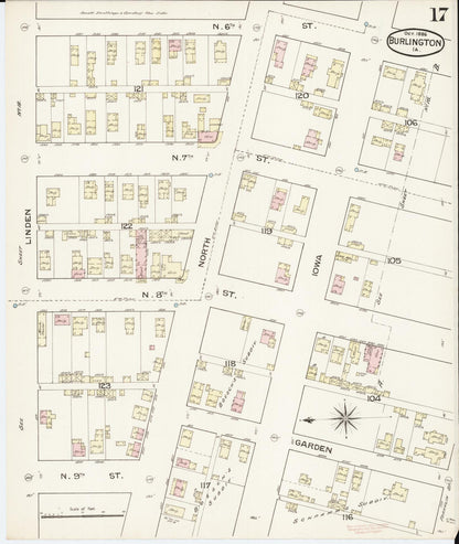 Sanborn Fire Insurance Map from Burlington, Des Moines County, Iowa (1888), Sheet #0017 - Historic Sanborn Fire Insurance Map Print, vintage old map wall art