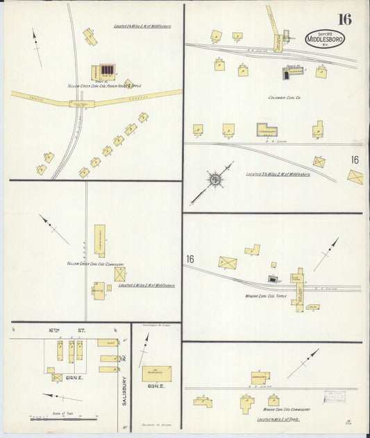 Sanborn Fire Insurance Map from Middlesboro, Bell County, Kentucky (1913), Sheet #0016 - Historic Sanborn Fire Insurance Map Print, vintage old map wall art, antique decor, genealogy gift, Kentucky Kentucky map