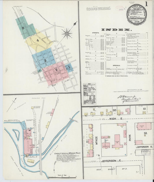 Sanborn Fire Insurance Map from Charlottesville, Independent Cities, Virginia (1891), Sheet #0001 - Complete Map Set gallery image, historic Sanborn map, vintage wall art, Virginia Virginia