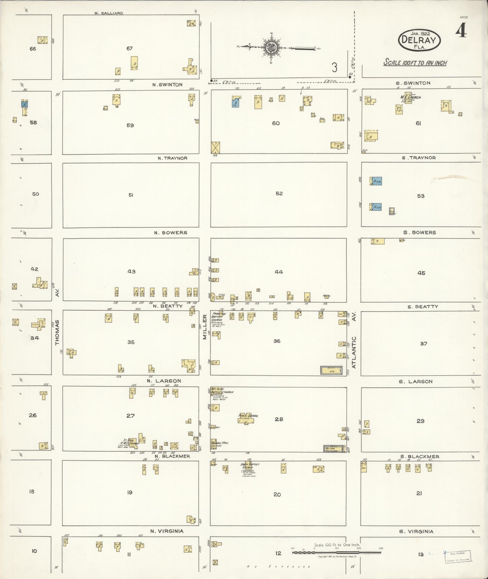 Sanborn Fire Insurance Map from Delray, Palm Beach County, Florida (1922), Sheet #0004 - Complete Map Set gallery image, historic Sanborn map, vintage wall art, Florida Florida